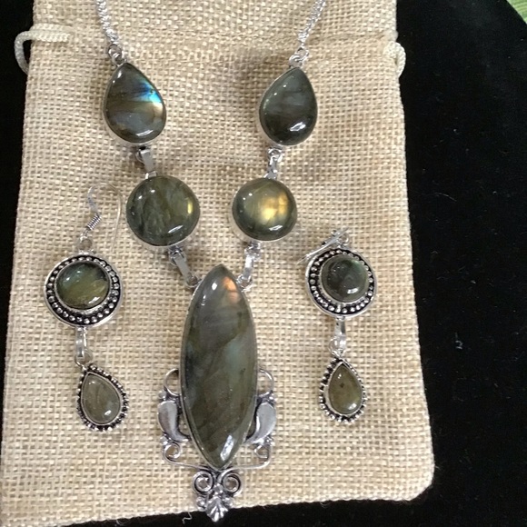 Sterling Silver Labradorite Necklace/Earrings set New 18” - Picture 2 of 11